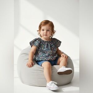 Garanimals ruched neck flare sleeve floral shirt top 12 Months ribbon details